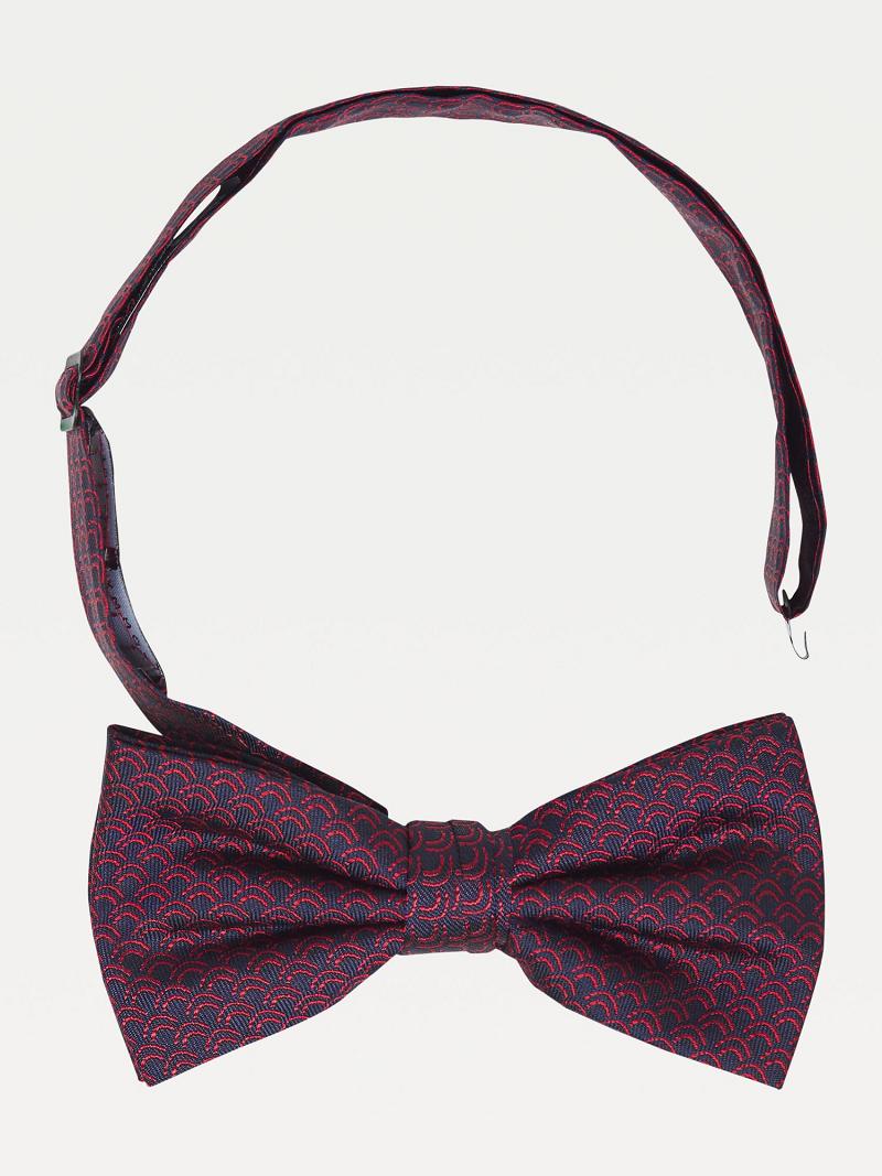 Férfi Tommy Hilfiger Stripe Silk Bow Nyakkendők Sötétkék Piros | HU 1595OKI